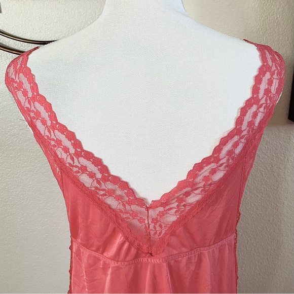 Watermelon Red Sexy Lace Vintage Maxi Nightgown Slip Dress Chemise Lingerie - Picture 6 of 6